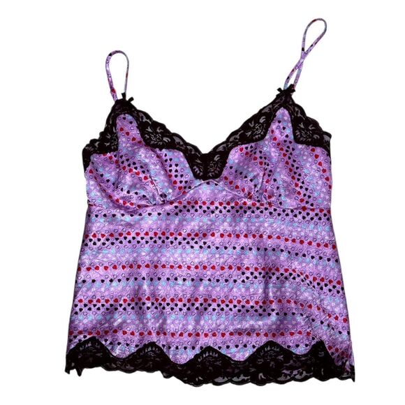 Candies Colorful Heart Print Lace Babydoll Slip Top Size L Y2K Fairy Whimsical - Picture 1 of 3
